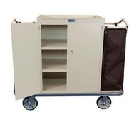 Locking Cabinet Housekeeping Cart - 3 Shelf and 2 Bags Beige