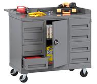 Tennsco MB-7-2545 Mobile Workbench with Cabinet and Two 4-Drawer Pedestals