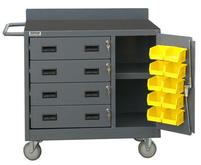Durham Mobile Bin Cabinet with 4 Drawers and Lockable Compartment Model No. 2211-DLP-RM-10B-95