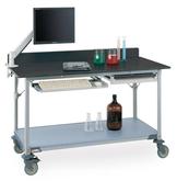 Metro Polymer Worktable with Black Phenolic Top and Solid MetroMax i Shelf Model No. LTM60XPB3 (shown with backsplash, accessories and casters)