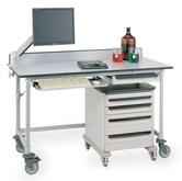 Metro Polymer Worktables with Gray Phenolic Top and 3-Sided Frame Model No. LTM60XUPG3 (shown with accessories, casters and Starsys cart)