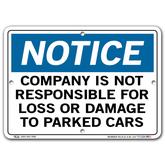 Vestil Notice Company Is Not Responsible for Loss or Damage to Parked Cars