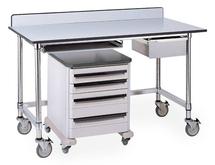 Metro Stainless Tables with Gray Phenolic Top and 3-Sided Frame Model No. LTSM60UPG (shown with accessories, casters, backsplash, and Starsys cart)