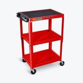 LUXOR AVJ42 Steel Adjustable Height AV Cart - 3 Shelves - in red